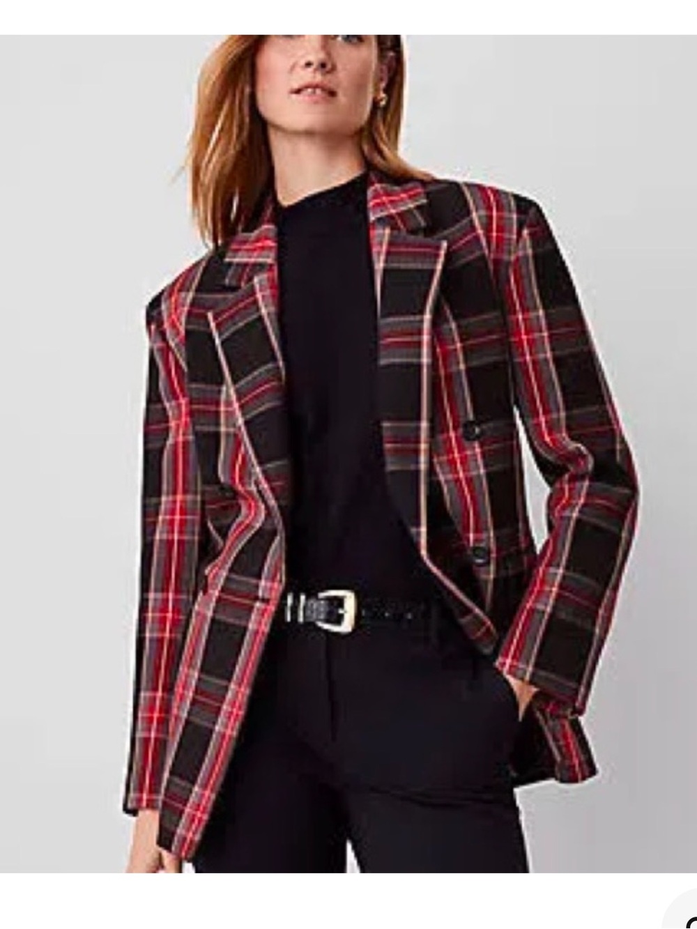 Ann Taylor Black and Red Plaid Blazer